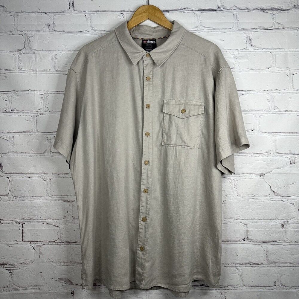Sherpa Adventure Gear Men’s XL Shirt Hemp Short Sleeve Button Up Woven Gray